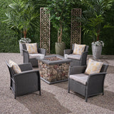 Outdoor 4 Piece Wicker Club Chair Chat Set with Stone Finished Fire Pit - NH234503