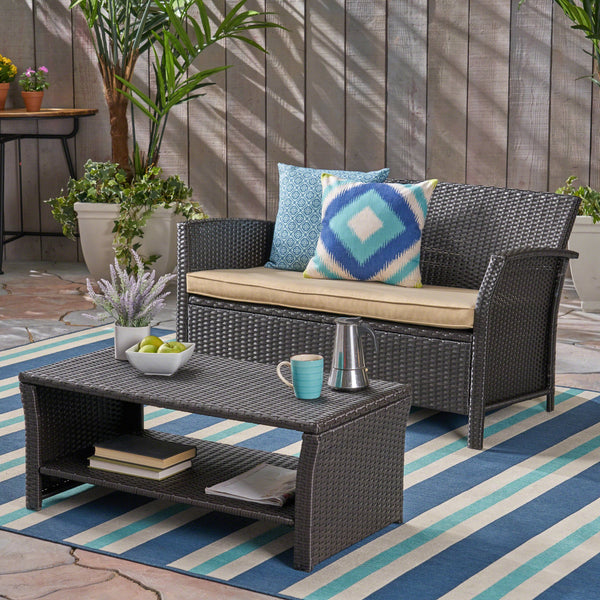 Outdoor Wicker Loveseat with Coffee Table - NH819503