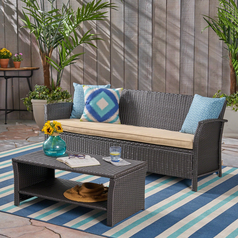 Outdoor Wicker 3-Seater Sofa with Coffee Table - NH029503