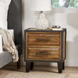 Industrial Two-Drawer Natural Finish Acacia Wood Night Stand - NH403592