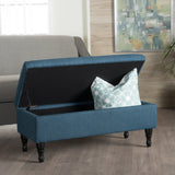 Button Tufted Fabric Rectangle Storage Ottoman Bench w/ Turned Legs - NH596003