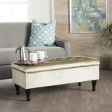 Button Tufted Fabric Rectangle Storage Ottoman Bench w/ Turned Legs - NH596003