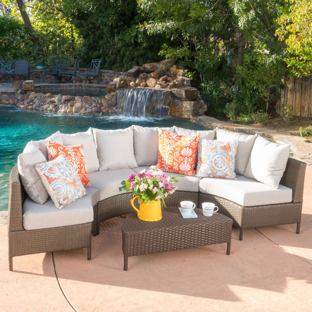 Outdoor 5 Piece Wicker Sofa Set with Water Resistant Cushions