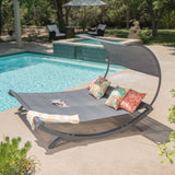 Gray Wood Sunbed with Gray Outdoor Mesh Canopy - NH120103