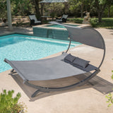 Gray Wood Sunbed with Gray Outdoor Mesh Canopy - NH120103
