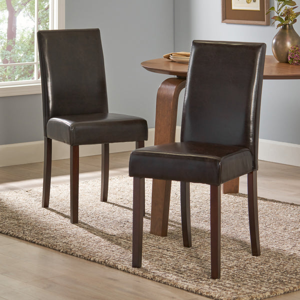 Brown Leather Parson Dining Chairs (Set of 2) - NH715592