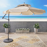Outdoor Beige Cantilever Patio Umbrella & Base - NH934592