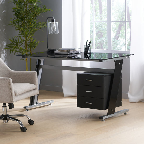 Modern Tempered Glass Computer Desk with Storage - NH865592