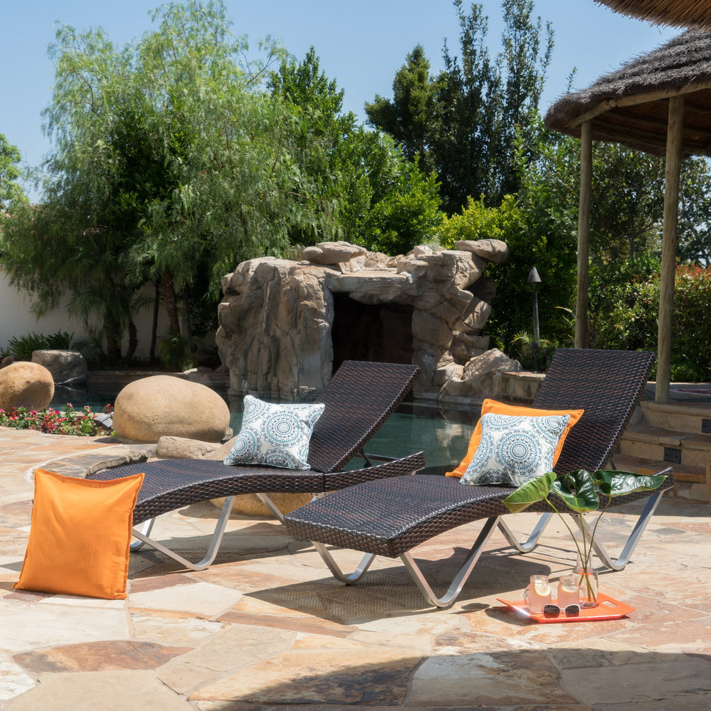 Outdoor Brown Wicker Aluminum Chaise Lounge Chair NH835592 Noble House Furniture