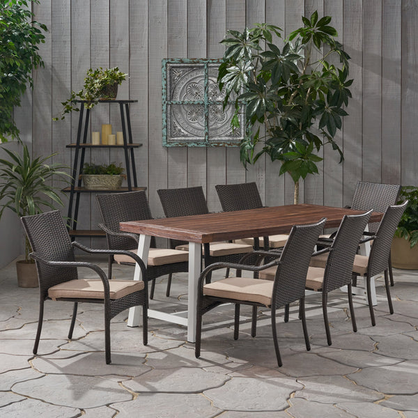 Outdoor Wood and Wicker 8 Seater Dining Set - NH746903