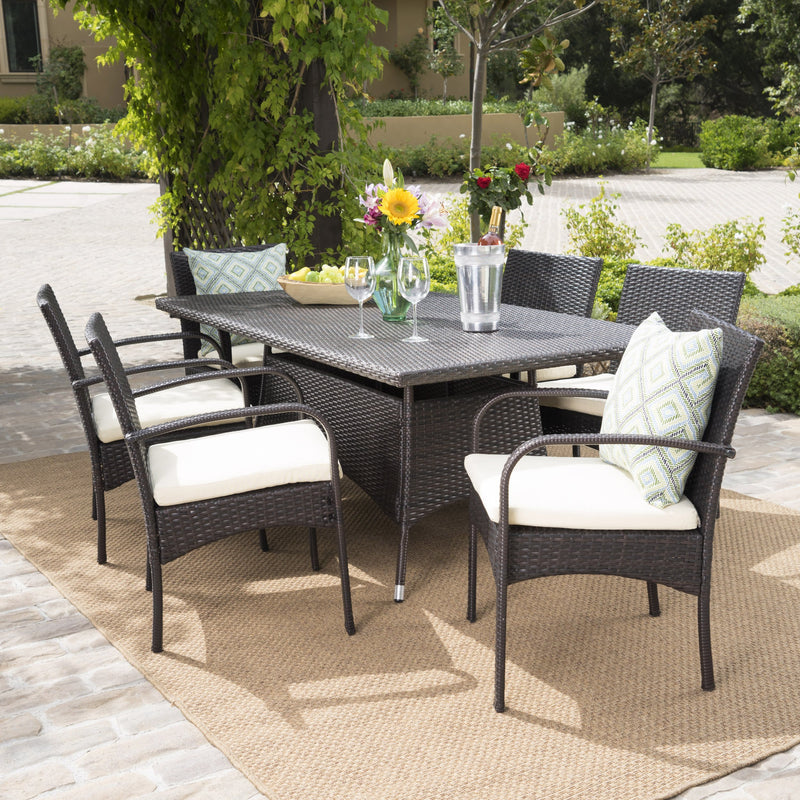 Outdoor 7pc Multibrown PE Wicker Long Dining Set - NH658592