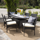 Outdoor 7pc Multibrown PE Wicker Long Dining Set - NH758592