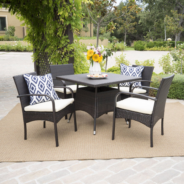 Outdoor 5pc Multibrown PE Wicker Square Dining Set - NH858592