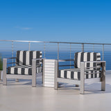 Outdoor Aluminum Club Chairs and Side Table Set with Cushions, Silver and Cabana Classic Sunbrella (Optional Sunbrella Cushions) - NH667403