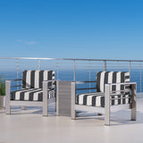 Outdoor Aluminum Club Chairs and Faux Wood Side Table Set with Cushions, Silver and Cabana Classic Sunbrella (Optional Sunbrella Cushions) - NH467403