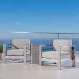 Outdoor Aluminum Club Chairs and Faux Wood Side Table Set with Cushions - NH367403