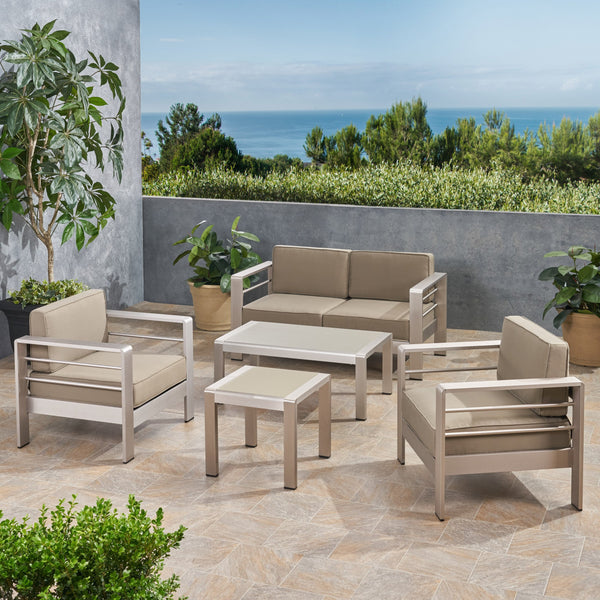Outdoor 4 Seater Aluminum Chat Set with Side Table - NH165903
