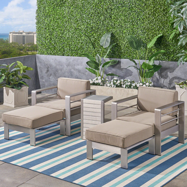 Outdoor Aluminum 2-Seater Club Chair Chat Set with Ottomans and Side Table - NH243603