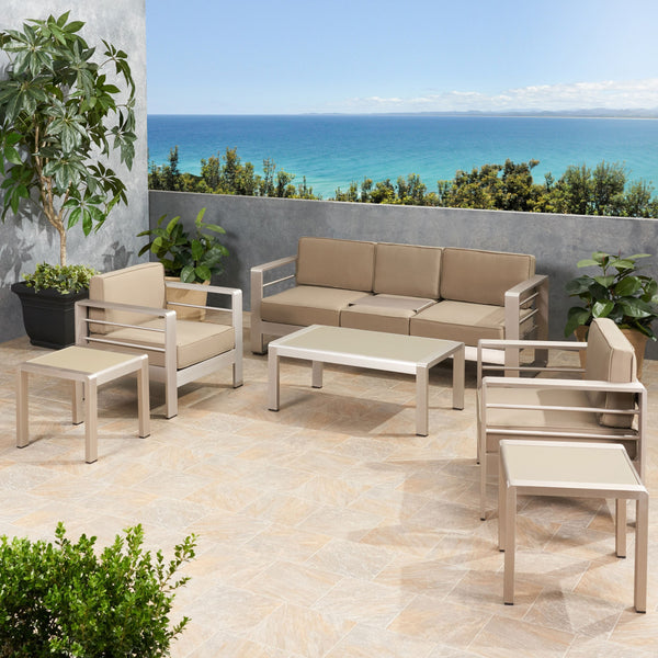Outdoor 5 Seater Aluminum Sofa Chat Set with 2 Side Tables - NH175903
