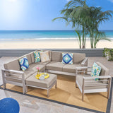 Outdoor Aluminum 6-Seater V-Shaped Sectional Sofa Set with Ottoman - NH443603