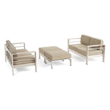 Outdoor 4-Seater Aluminum Loveseat and Ottoman Set, Silver and Khaki - NH543603