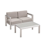Outdoor Aluminum Loveseat and Tempered Glass-Topped Coffee Table - NH564603