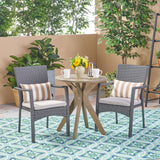 Outdoor 3 Piece Acacia Wood and Wicker Bistro Set - NH730503