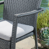 Outdoor 3 Piece Grey Wicker Dining Set with Cushions - NH002003