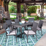 Outdoor 7 Piece Wicker Dining Set, Grey with Grey Cushions - NH037403