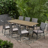 Outdoor 8 Seater Expandable Wood and Wicker Dining Set, Gray - NH586903