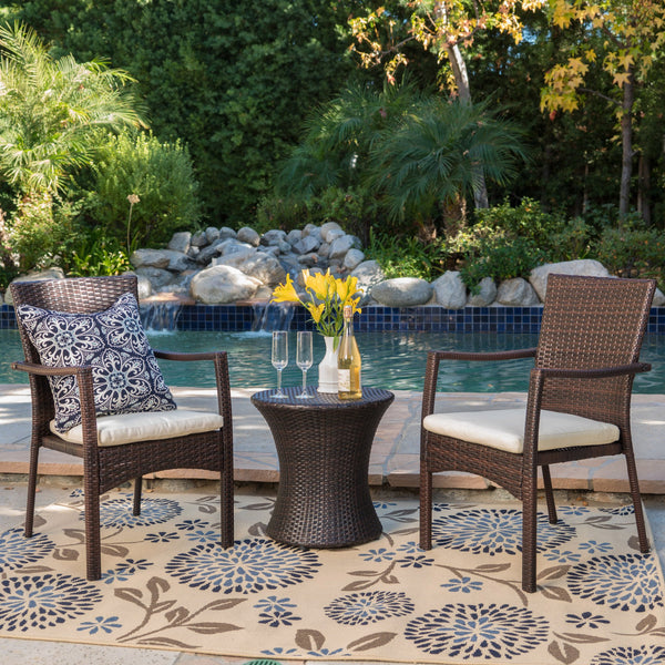 Outdoor Brown Wicker 3 Piece Chat Set - NH624992