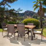 7 Piece Outdoor Dining Set (Wood Table w/ Wicker Chairs) - NH734892