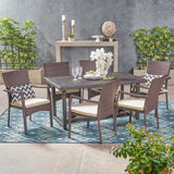 Outdoor Transitional 7-Piece Multi-Brown Wicker Dining Set with Cushions - NH627403