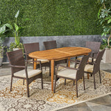 Outdoor 7-Piece Acacia Wood Dining Set with Wicker Chairs - NH760603