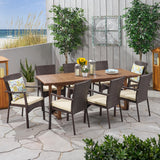 Outdoor 8 Seater Expandable Wood and Wicker Dining Set - NH286903
