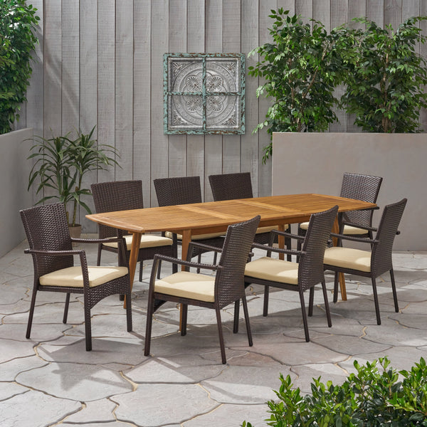 Outdoor Wood and Wicker Expandable 8 Seater Dining Set - NH416903