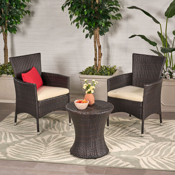 Outdoors Brown Wicker 3 Piece Chat Set - NH524992