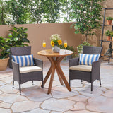 Outdoor 3 Piece Acacia Wood and Wicker Bistro Set - NH830503