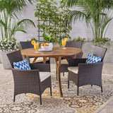 Outdoor 5 Piece Acacia Wood and Wicker Dining Set - NH910503