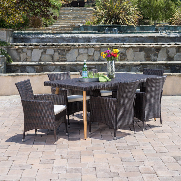 Outdoor 7Pc Multi-brown Wicker Dining Set w/ Water Resistant Cushion - NH760103