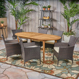 Outdoor 7-Piece Acacia Wood Dining Set with Wicker Chairs and Cusions - NH960603