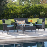 Outdoor 4 Piece Wicker Chat Set with Water Resistant Cushions - NH713303