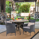 Outdoor 5 Piece Wood and Wicker Dining Set, Gray and Gray - NH901503