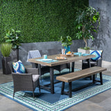 Outdoor 6 Piece Dining Set with Wicker Chairs and Bench - NH052603