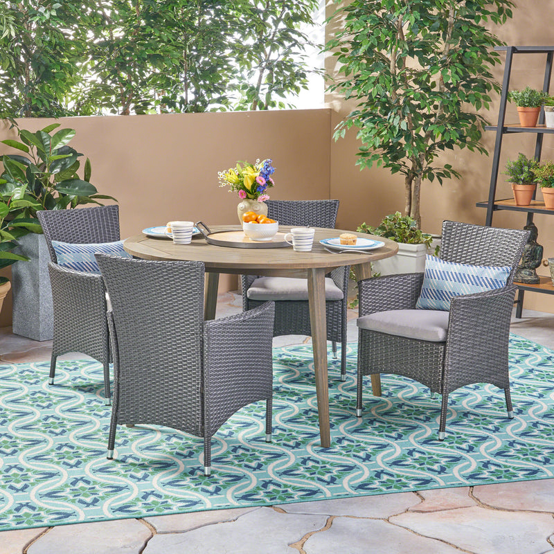 Outdoor 5 Piece Wood and Wicker Dining Set - NH162503