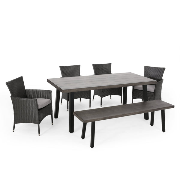 Outdoor 6 Piece Aluminum Dining Set with Bench - NH350313