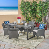 Outdoor 6-Seater Gray Wood & Wicker Dining Set - NH470603