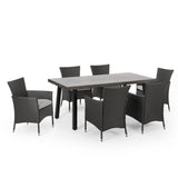 Outdoor 7 Piece Aluminum Dining Set with Wicker Chairs - NH250313