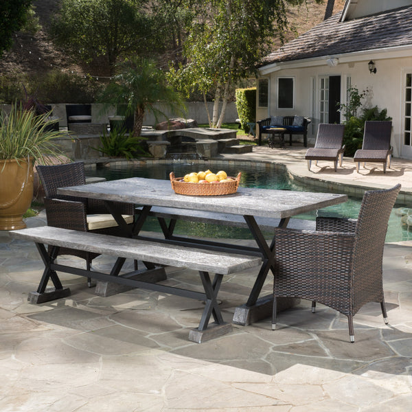 Outdoor 5 Piece Lightweight Concrete Dining Set with Benches - NH219592