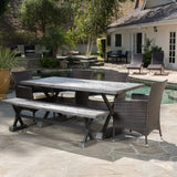 Outdoor 6 Piece Lightweight Concrete Dining Set with Bench - NH119592